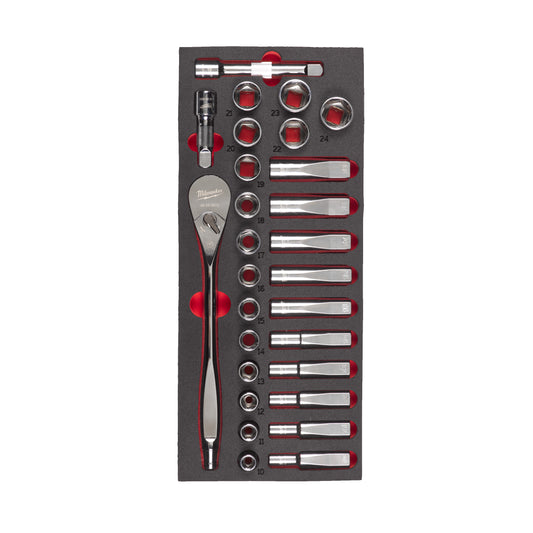 MILWAUKEE Penová vložka s 1/2˝ nástrčnými kľúčmi a račňou (28ks)