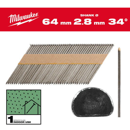 MILWAUKEE Klince 34 D hlava 64mm SS B SC1 - 2200ks