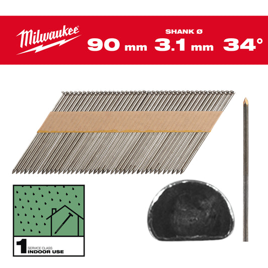 MILWAUKEE Klince 34 D hlava 90mm SS B SC1 - 2200ks