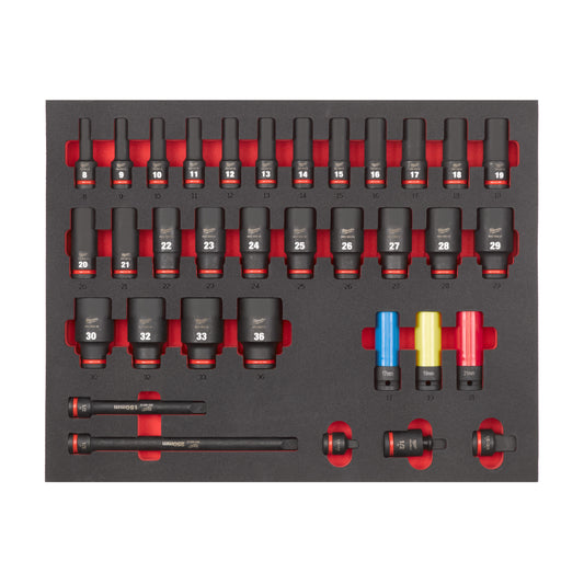 MILWAUKEE Penová vložka s prdĺženými 1/2" Impact Duty nástrčnými kľúčmi - 34ks