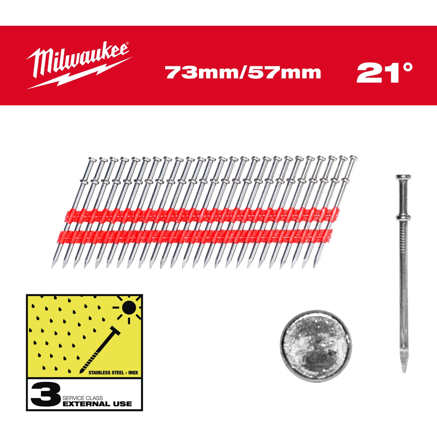 MILWAUKEE Duplex Klince 21° guľatá hlava 73mm/57mm-2000pc