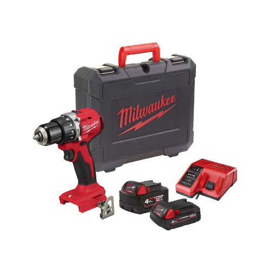 MILWAUKEE M18 Kompaktná bezuhlíková príklepová vŕtačka, s 1xM18B2, 1xM18B4, M12-18C balené v BMC, verzia EÚ